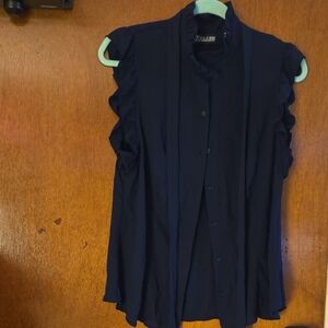 Elegant Navy Ruffle Blouse